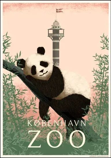 Zoo plakat med panda i blå. Martin Schwartz