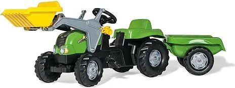 Rolly Toys Rolly Kid Tractor With Frontloader & Trailer Green