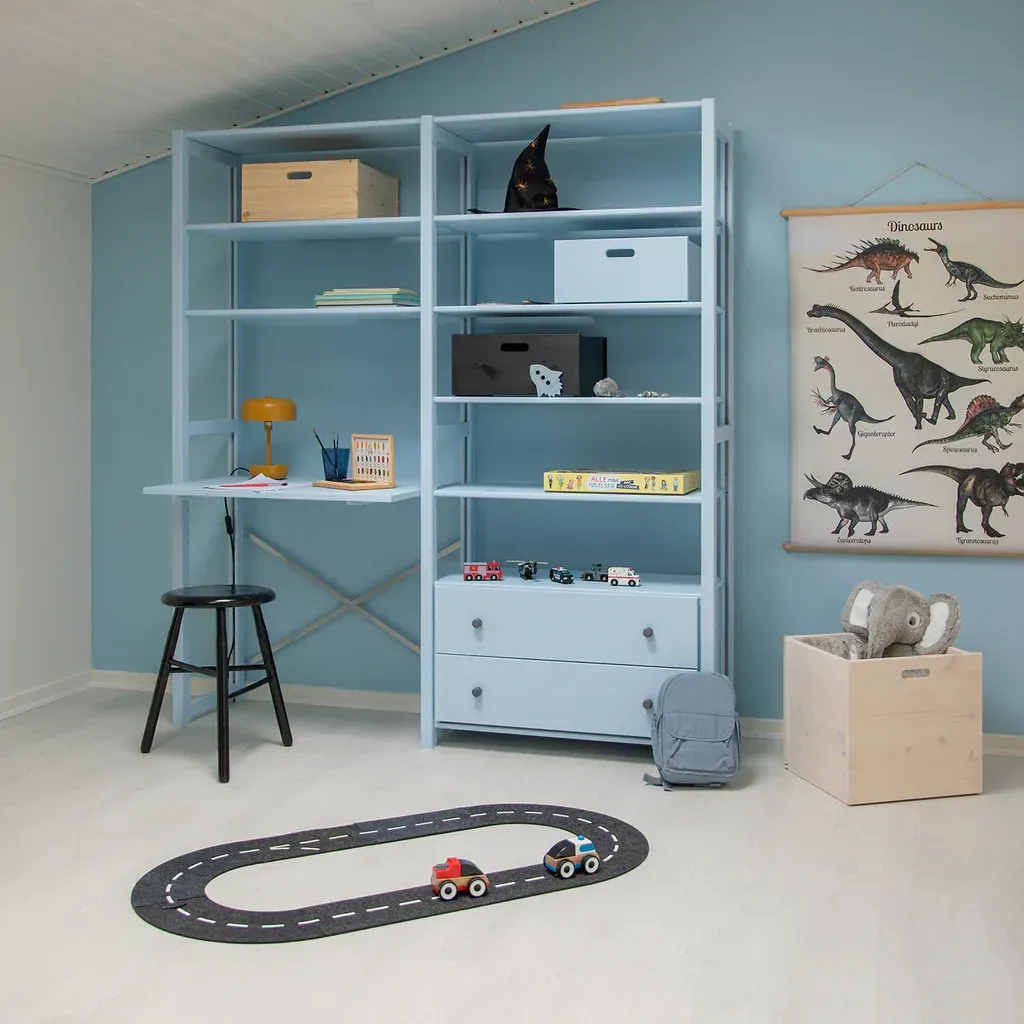 Agger stigereol - Hvid | med skrivebord, 2 skuffer  163x179 cm