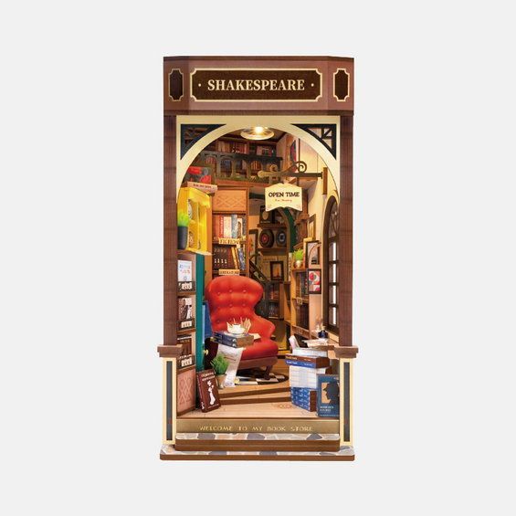 rolife diy booknook wonderland bookstore bogstøtter, miniaturediorama – tgb07, 115×200×220 mm