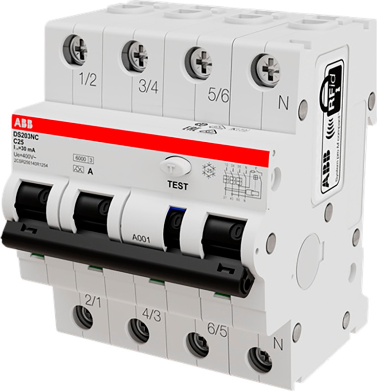 ABB DS203NC HPFI kombiafbryder C, 3P+N, 16A