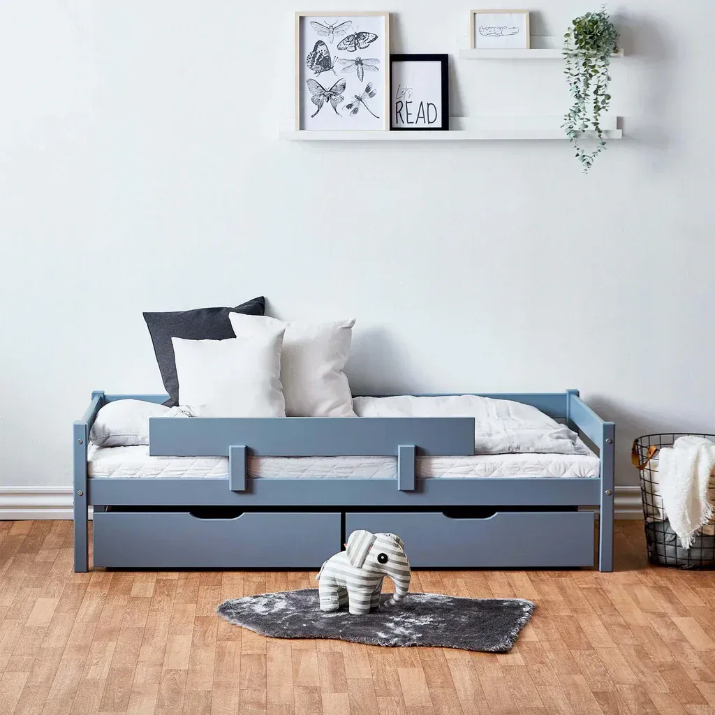 sengepakke: juniorseng 70x160 cm med skuffer & sengehest, dusted blue