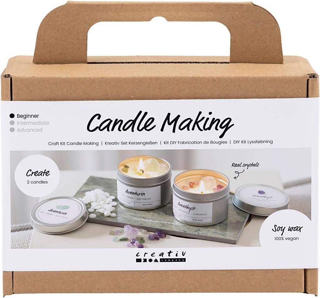mini diy kit lysstøbning, soyalys med aventurin og aventyst