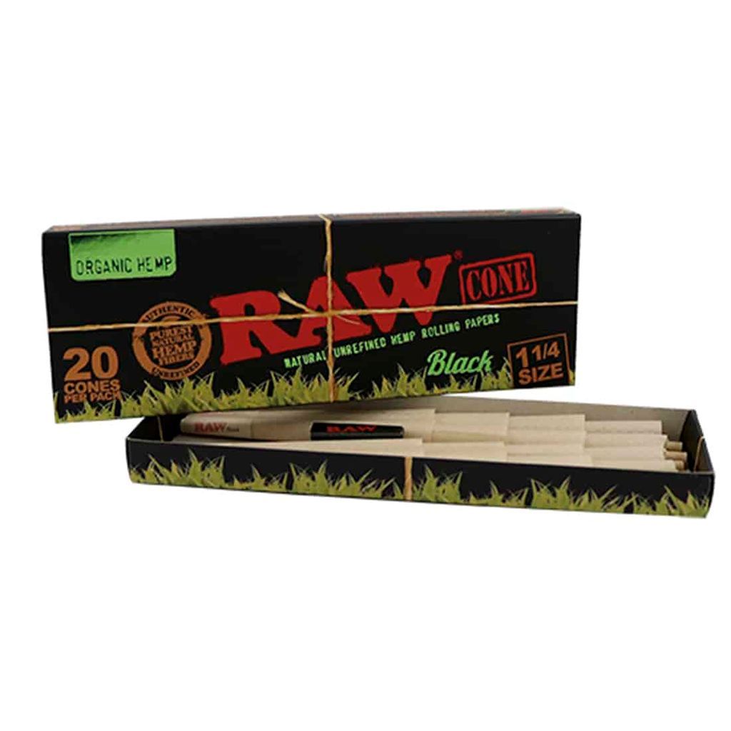 Raw Black Organic Hemp 1 1/4 Size Cones 20 Stk