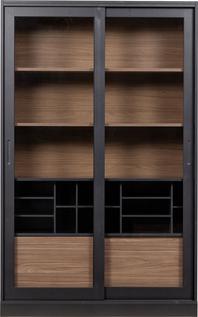Vitrineskab WOOOD Exclusive James - FSC-certificeret fyrretræ glasvitrine, sort/natur 200x125x47 cm