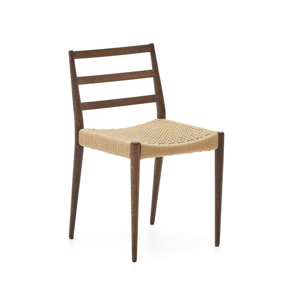 Analy chair in solid oak wood with walnut finish and rope seat FSC Mix Credit