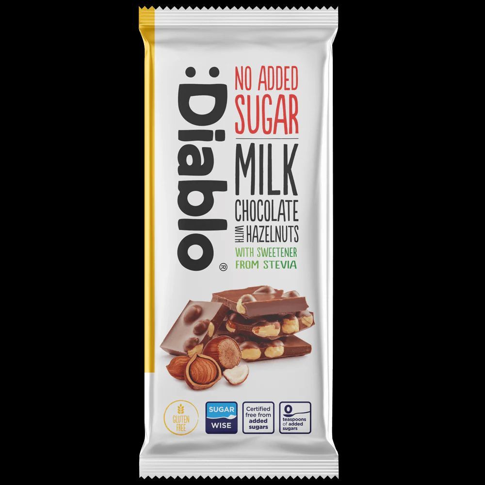 Diablo Milk Chocolate Hazelnuts - 75g. (No Added Sugar)
