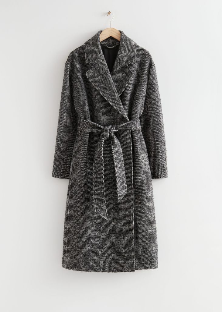 Voluminous Belted Wool Coat - Black Herringbone - & Other Stories DK