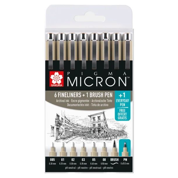 Sakura Pigma Micron Black Fineliner Set of 8
