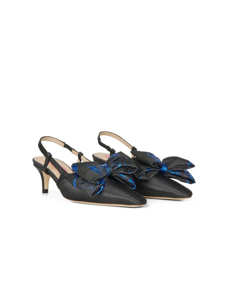 Sort Anita Custommade Satin Slingback Stilet Med Sløjfe