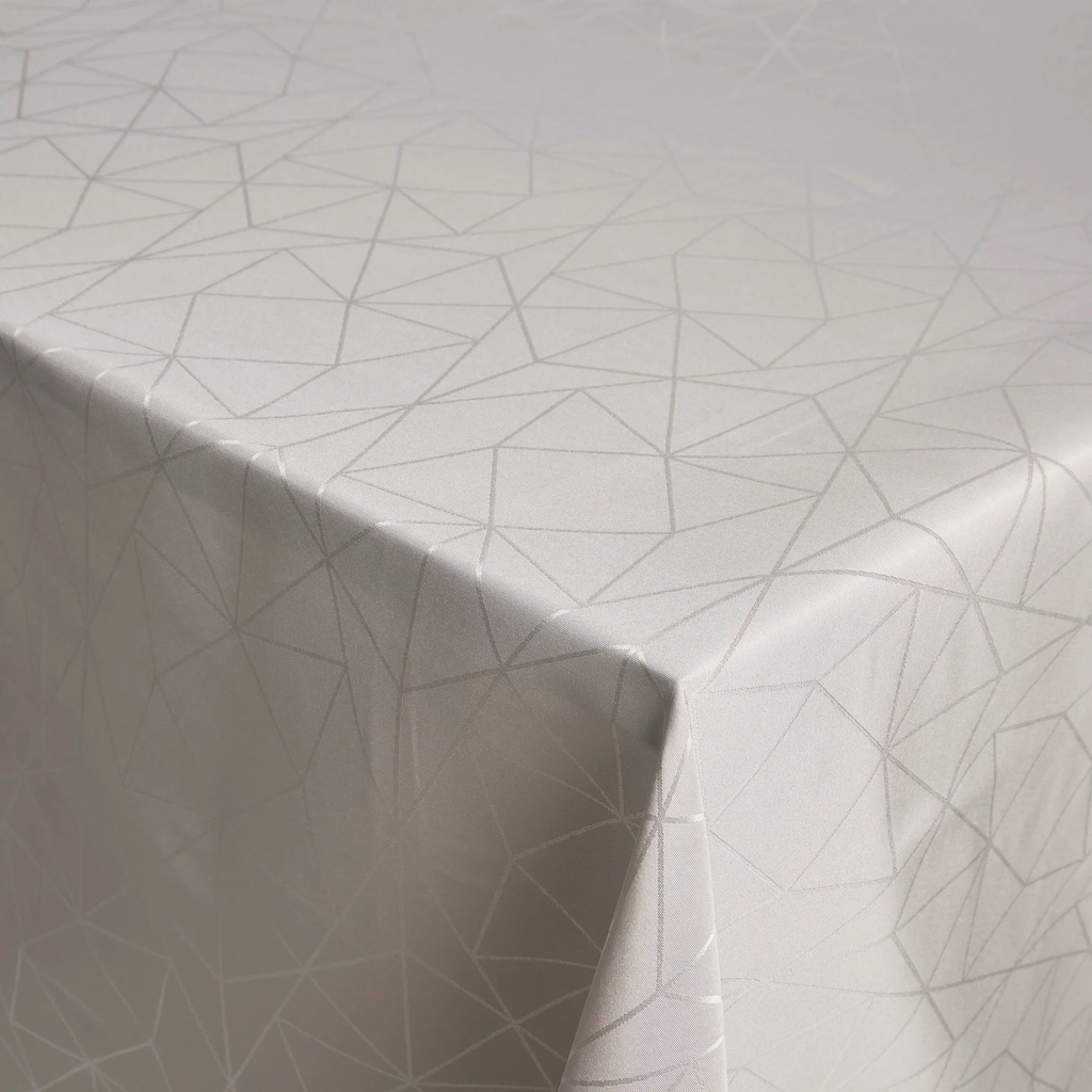 Borddug - 140x420 cm - Damask dug - Hvid tekstildug - Jacquardvævet dug med geometrisk mønster - Ekstra lang dug