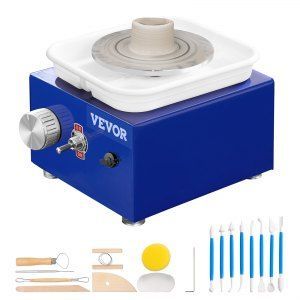 VEVOR Mini Pottery Wheel, 2 Turntables 2.6in 3.9in Ceramic Wheel Forming Machine, Adjustable 0-300RPM Speed ABS Detachable Basin, Sculpting Tools Apron Accessory Kit for Work Art Craft DIY