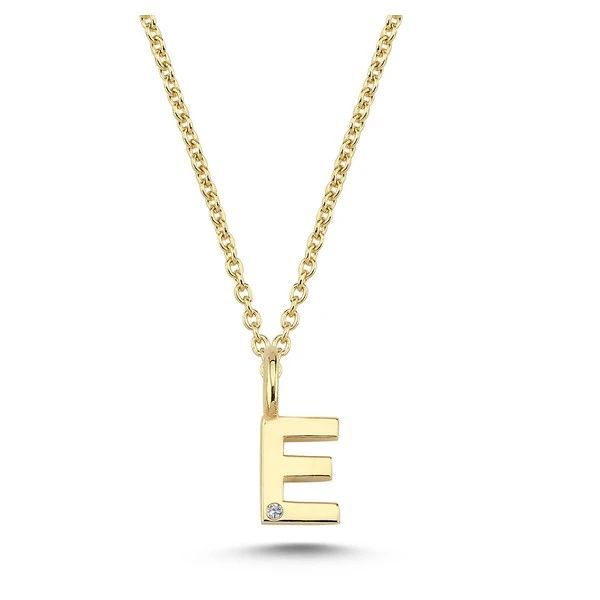 bogstavvedhæng e med 1 x 0,005ct. w-si 6,5mm - 14kt. guld