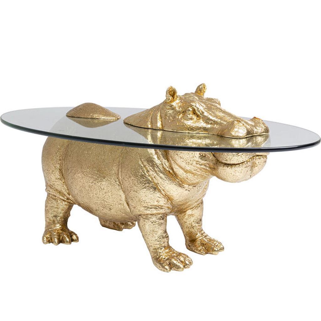 KARE DESIGN Hippo soffbord, ovalt - klarglas och guld polyresin (80x49)