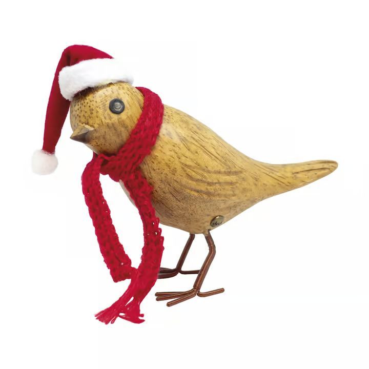 Edo Dcuk Figur Julepipfugl - H 11 cm - Bambusrod/kobbertråd/filt/akryl - Træ/rød