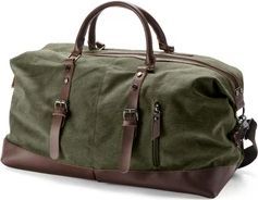 Trendhim Læder Duffeltaske - Armygrøn Canvas/Brun