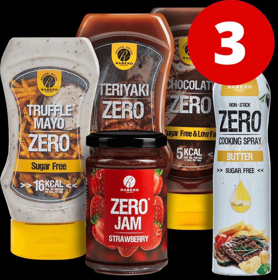 3 mixed rabeko (topping, dressing, sauce, jam, cooking spray)