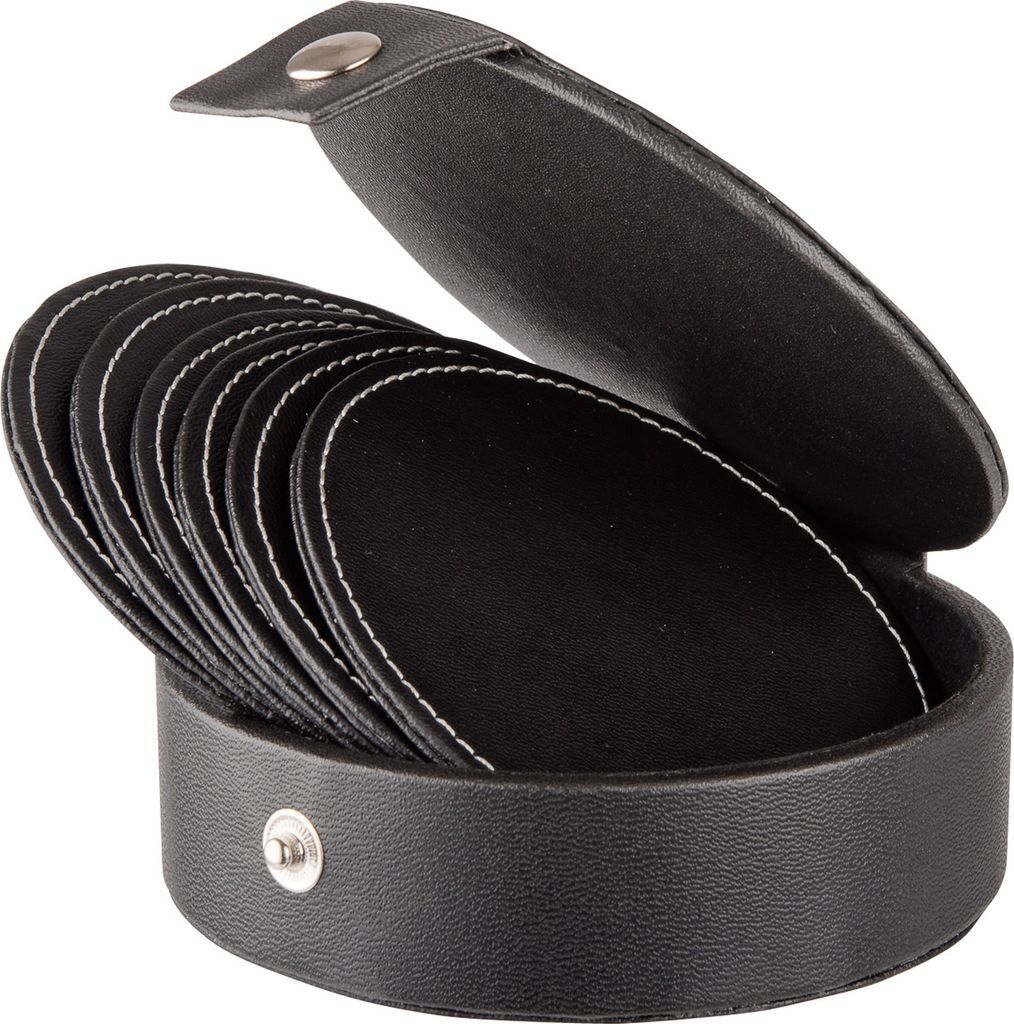 Glasunderlägg konstläder 6-pack Svart