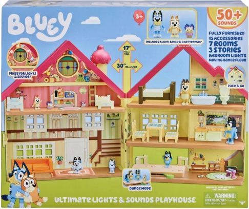 Bluey Ultimate Lights & Sounds Furnished Playhouse Official Collectable 2.5 inch Posable Figures and Accessories