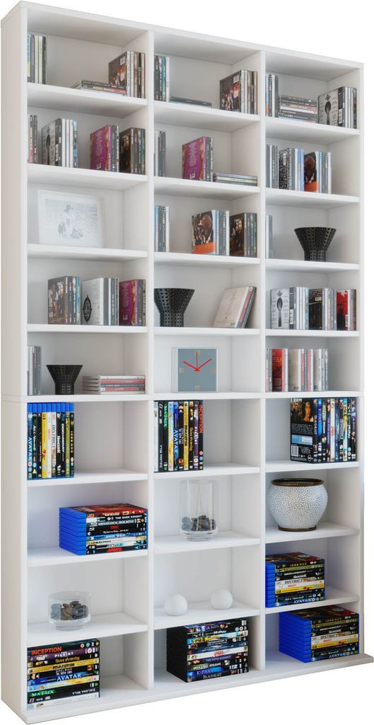 stor reol, 27 rum, plads til 1080 cd'er, 183 x 102 x 23 cm, hvid