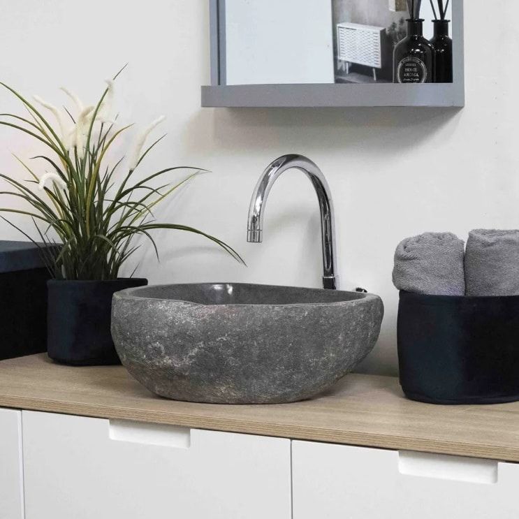 donau riverstone ægte stenvask fra house nordic | 35x40x15 cm | hver vask er unik & forskellig