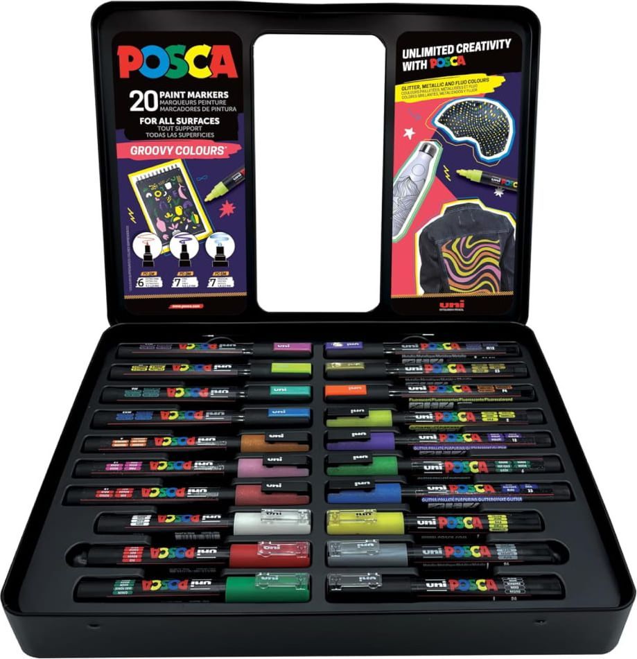 Posca Groovy Tuscher i Metalæske 20 Stk