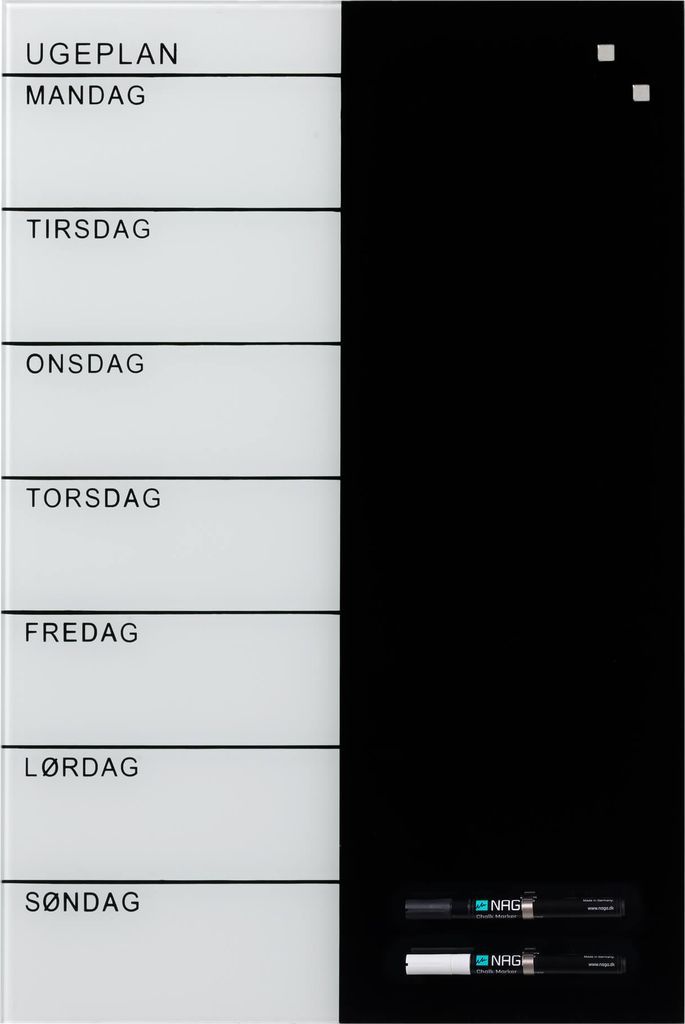 40 x 60 cm. Glas uge tavle Dansk