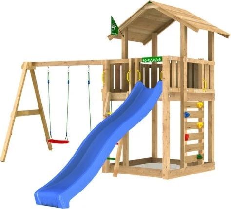 jungle gym chalet 2.1 legetårn med rutsjebane & gyngestativ