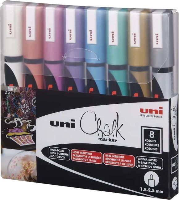 Uni Chalk PWE-5M, sletbar marker, metallic, 8 stk