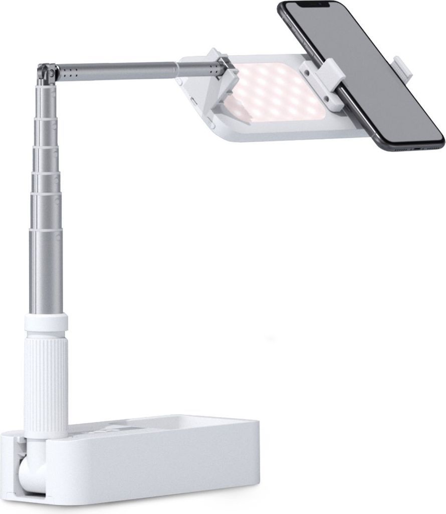 4smarts LoomiPod Fold Selfie Stander til Mobil m. Led Lampe & Bluetooth Fjernbetjening - Hvid