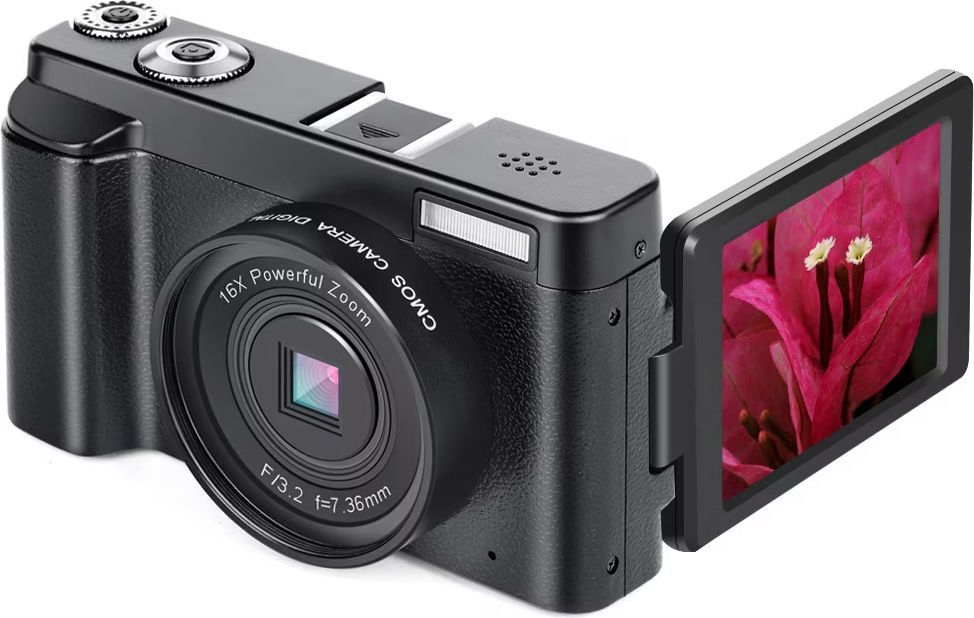 Digitalkamera 48 MP, 1080p HD, 16x zoom, flip screen Sort