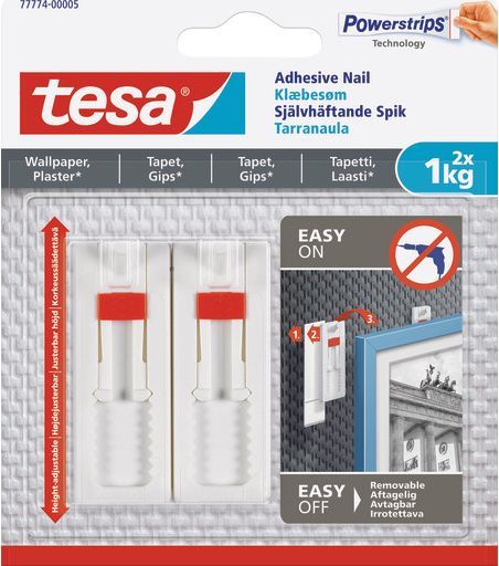 tesa klæbesøm til tapet og gips justerbar 2 kg 2 stk.
