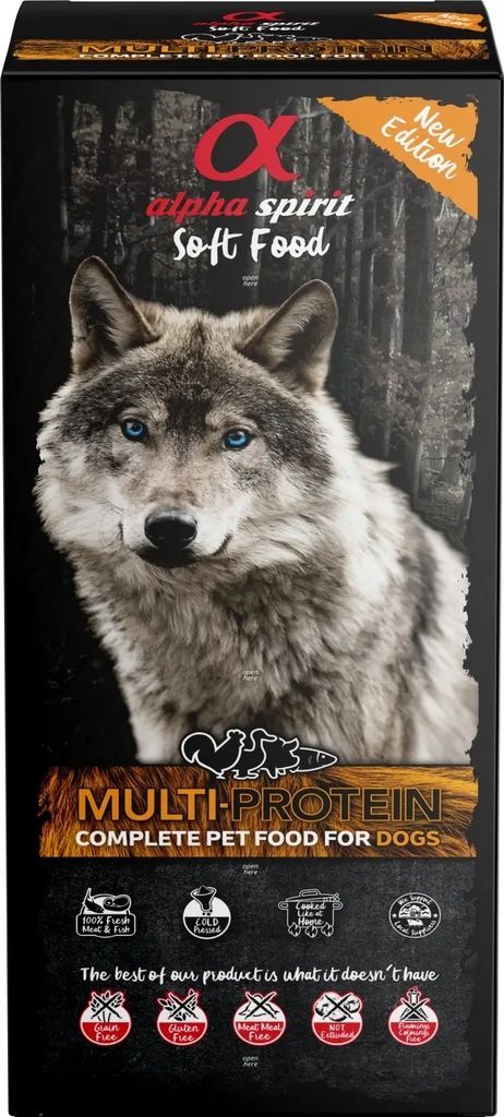 multi komplet hundefoder 9kg (45x200g) - alpha spirit - soft