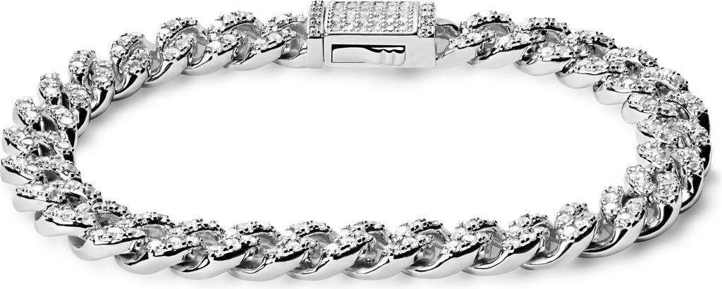nicos | 8 mm glimtende sølvfarvet cuban kæde zirconium armbånd