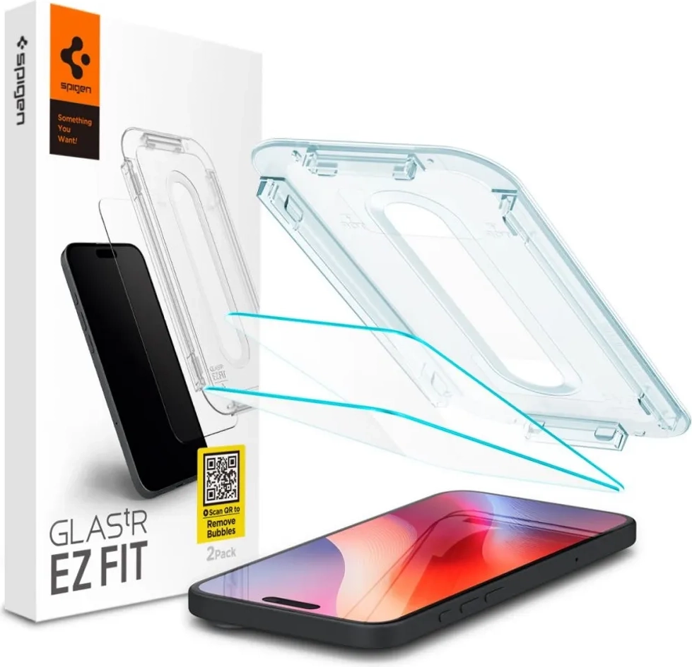 Spigen iPhone 17/17 Pro/16 Pro Glas.tR EZ Fit Härdat Glas Skärmskydd, 2-pack