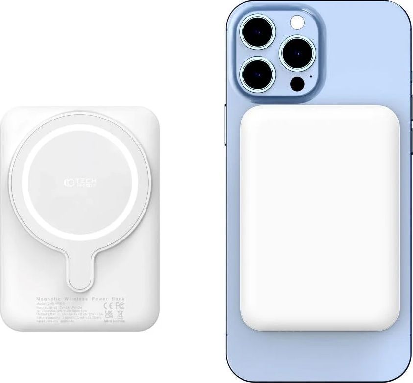tech-protect lifemag trådløs & magnetisk powerbank 5000 mah - magsafe kompatibel - hvid