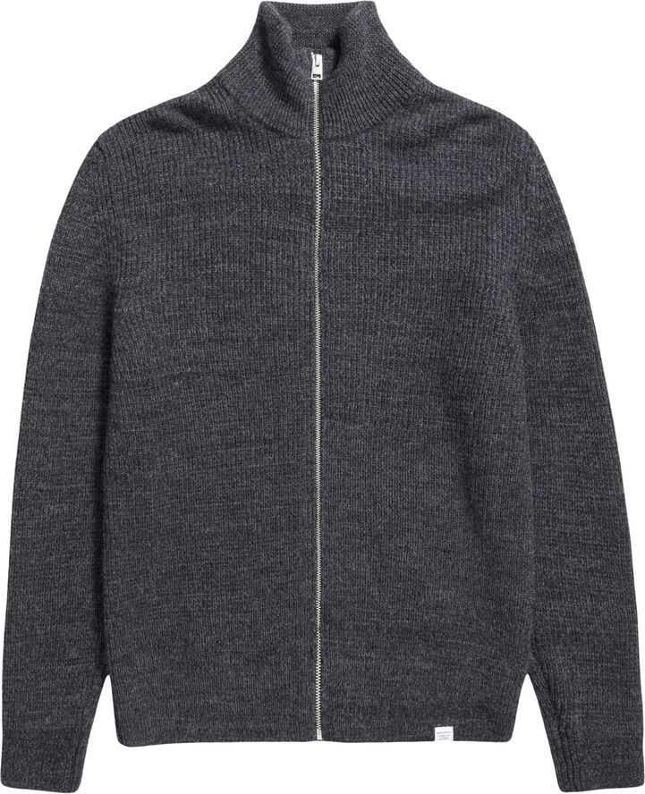Norse Projects Hagen Wool Cotton Rib Full Zip Jacket Mand Dark Grey Melange Cardigans Str XL - Bomuld hos Magasin