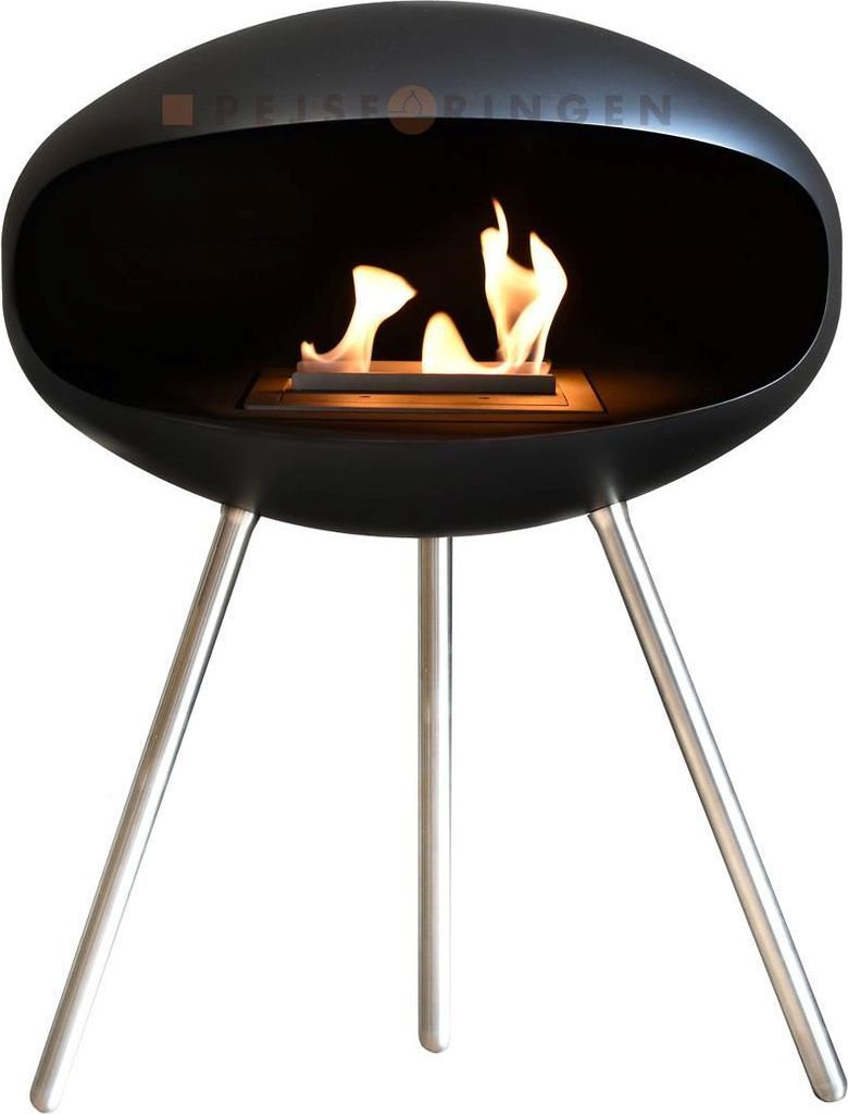 Hill Ceramic Cocoon Terra Bioethanol Pejs Sort Mat med Stålben Krom Glat