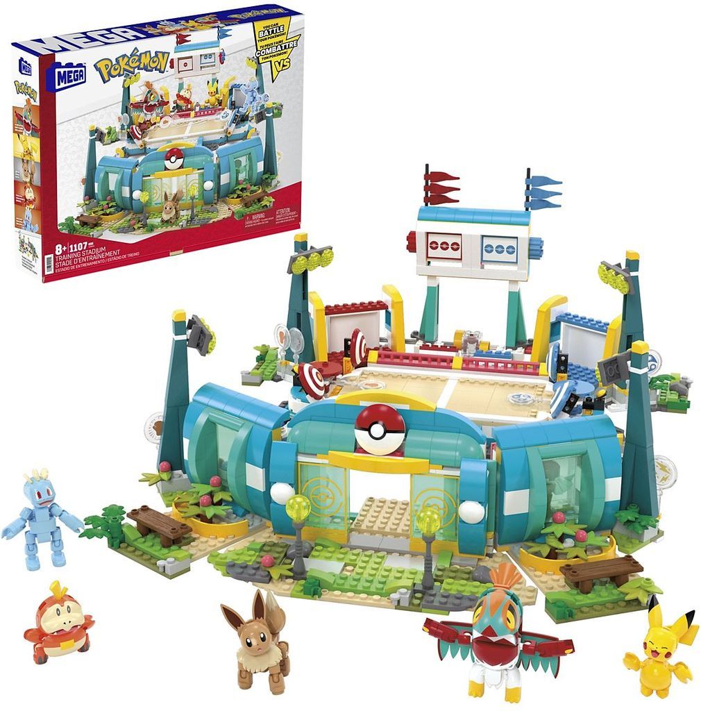 pokémon traning stadium building toy kit, with 5 action figures (1101 pieces) for kids