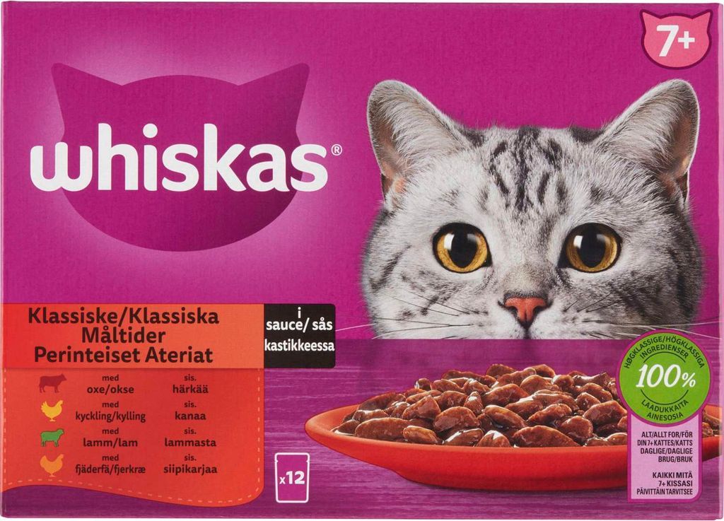 Whiskas 1+ Classic Wet Food in Sauce with Beef, Chicken, Lamb and Poultry