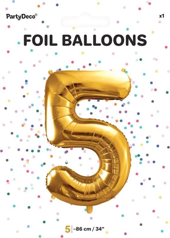 PartyDeco Foil Balloon Number 5 86cm Gold