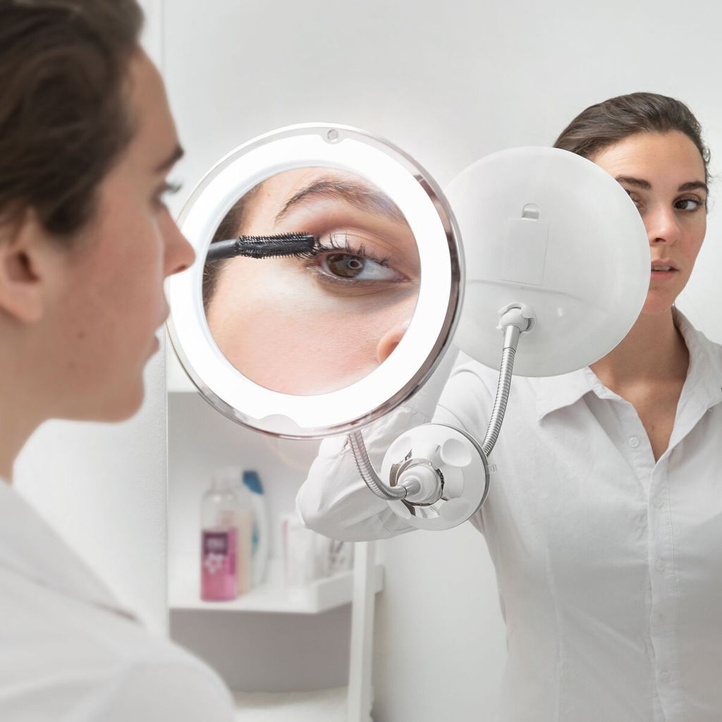 LED makeup-spejl med 5x forstørrelse, fleksibel arm og sugekop