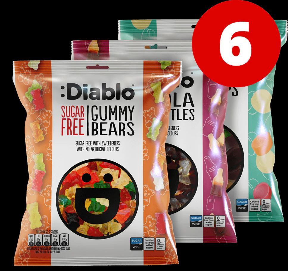 Diablo Winegum Mixed - 6x75g. (Sugar Free)