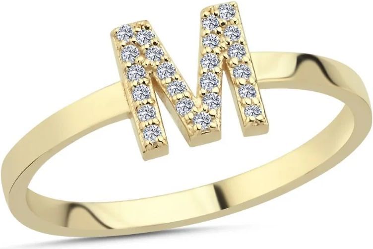 Nuran Bogstav Ring M M Pavé - 14kt Guld