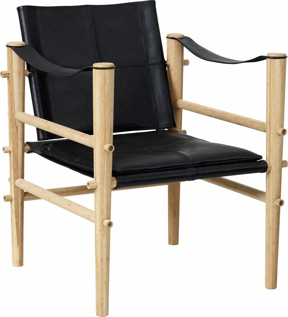 cinas Noble Safaristol - H 79 x B 59 x D 61 cm - Bambus/læder - Træ/sort