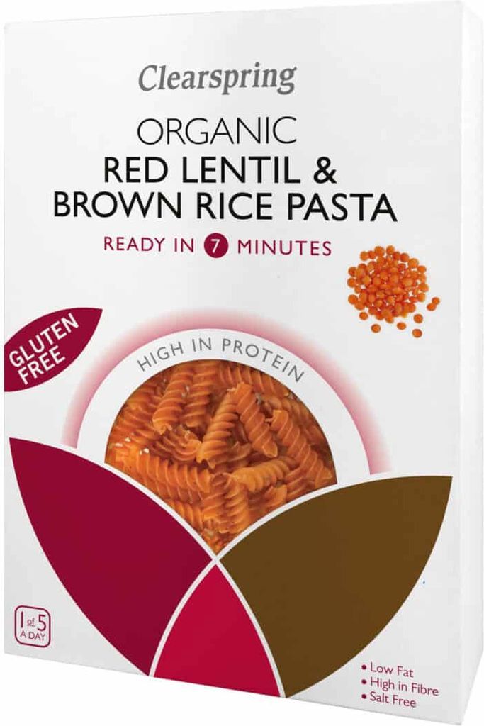 Glutenfri fusilli af røde linser og brune ris, øko
