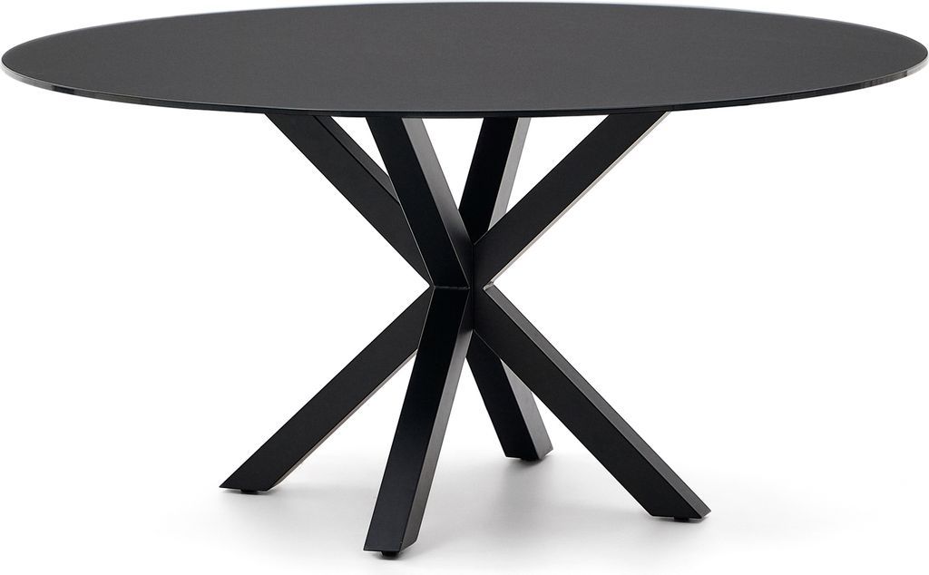 arya, rundt spisebord, sort, h74,2x150x150 cm, stål, hærdet glas fra kave home • køb på likehome.dk