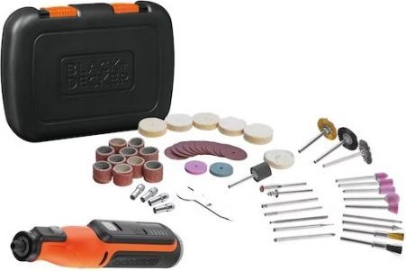 black & decker akku multiværktøj bcrt8ik 7,2v m/værktøjskasse, 52 dele, batteri & lader