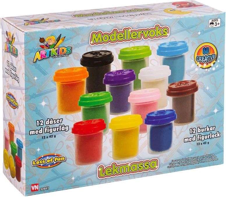 Artkids Modellervoks - 12 Dåser, 42g pr. Dåse - Farverig Pakke (3+år)