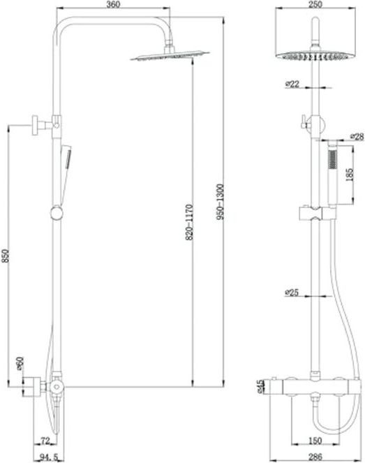 Brusesæt M/Termostat Ø250 mm Børstet Stål